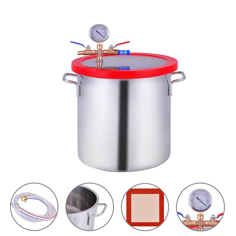 Vacuum Chamber Kit With Pump - 7,2L/12L/20L Edelstahl-Vakuum-Entgasungskammer Vakuum-Entschäumerfass für Silikonharz AB-Klebstoff
