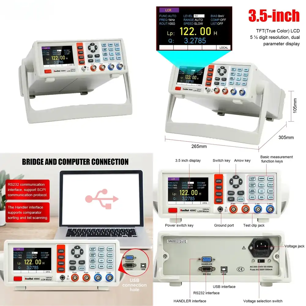 Test Instruments - Digitales LCR-Messgerät für Desktop-Anwendungen: Kapazitäts-, Widerstands-,