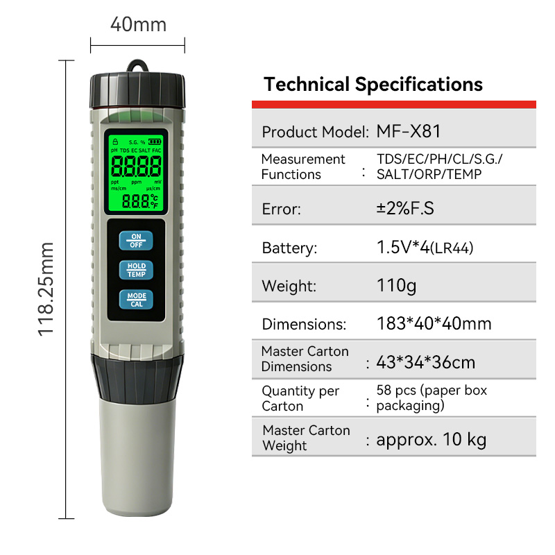 MF-X81 Tragbarer Multifunktion – Ph Meter Digital Water Tester Bewertung und Preis